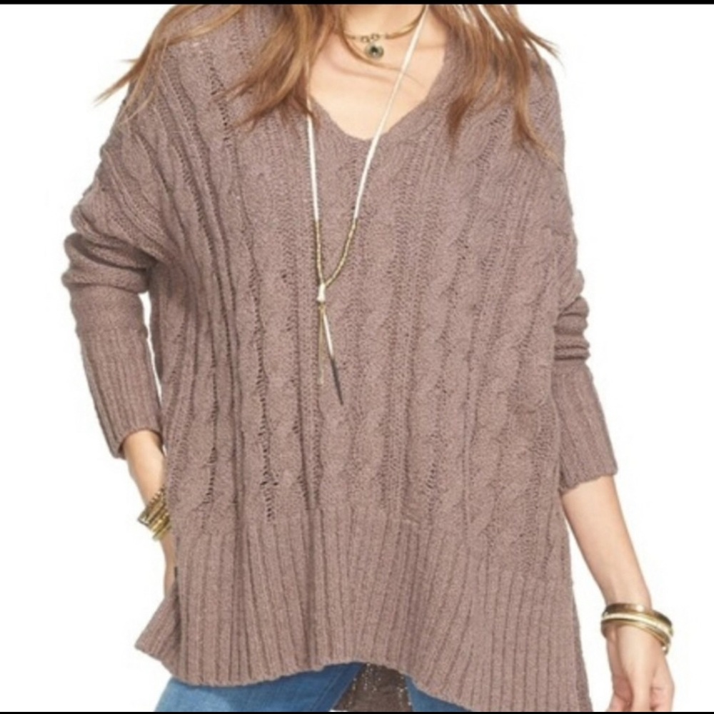 Free people easy cable v neck oversize sweater